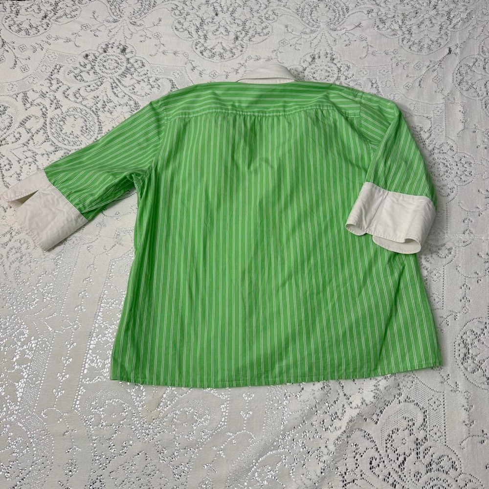 Lauren Ralph Lauren Green Striped Contrast Cuff Button-Up Shirt- L - Picture 6 of 8